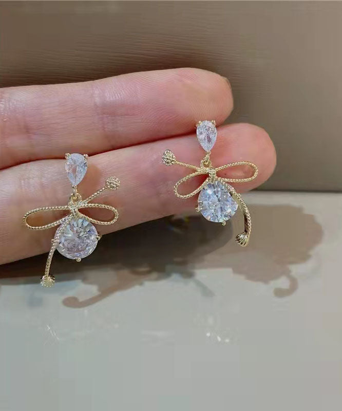 Pendientes colgantes con lazo de cristal y circonitas doradas de plata de ley de boutique