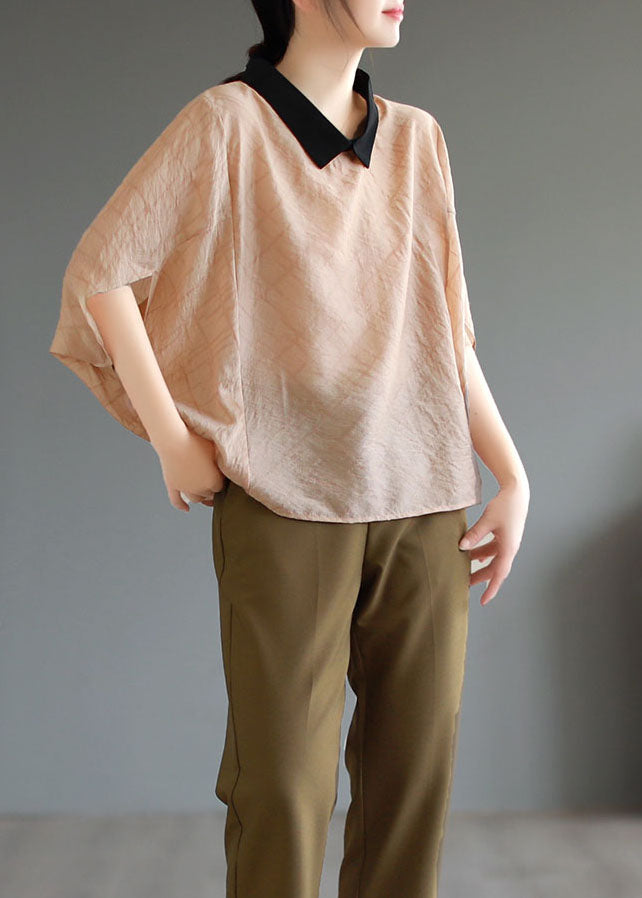 Boutique Grün Peter Pan Kragen Patchwork Baumwolle T Shirt Tops Fledermausärmel