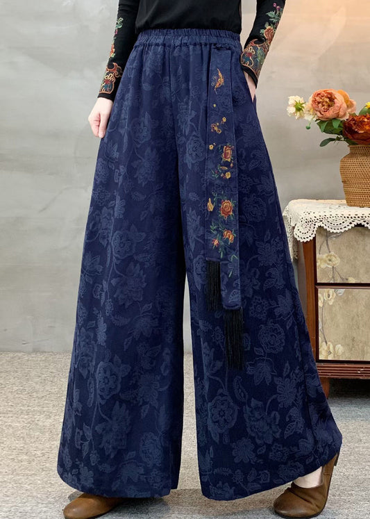 Boutique Green Pockets Jacquard Elastic Waist Cotton Pants Fall