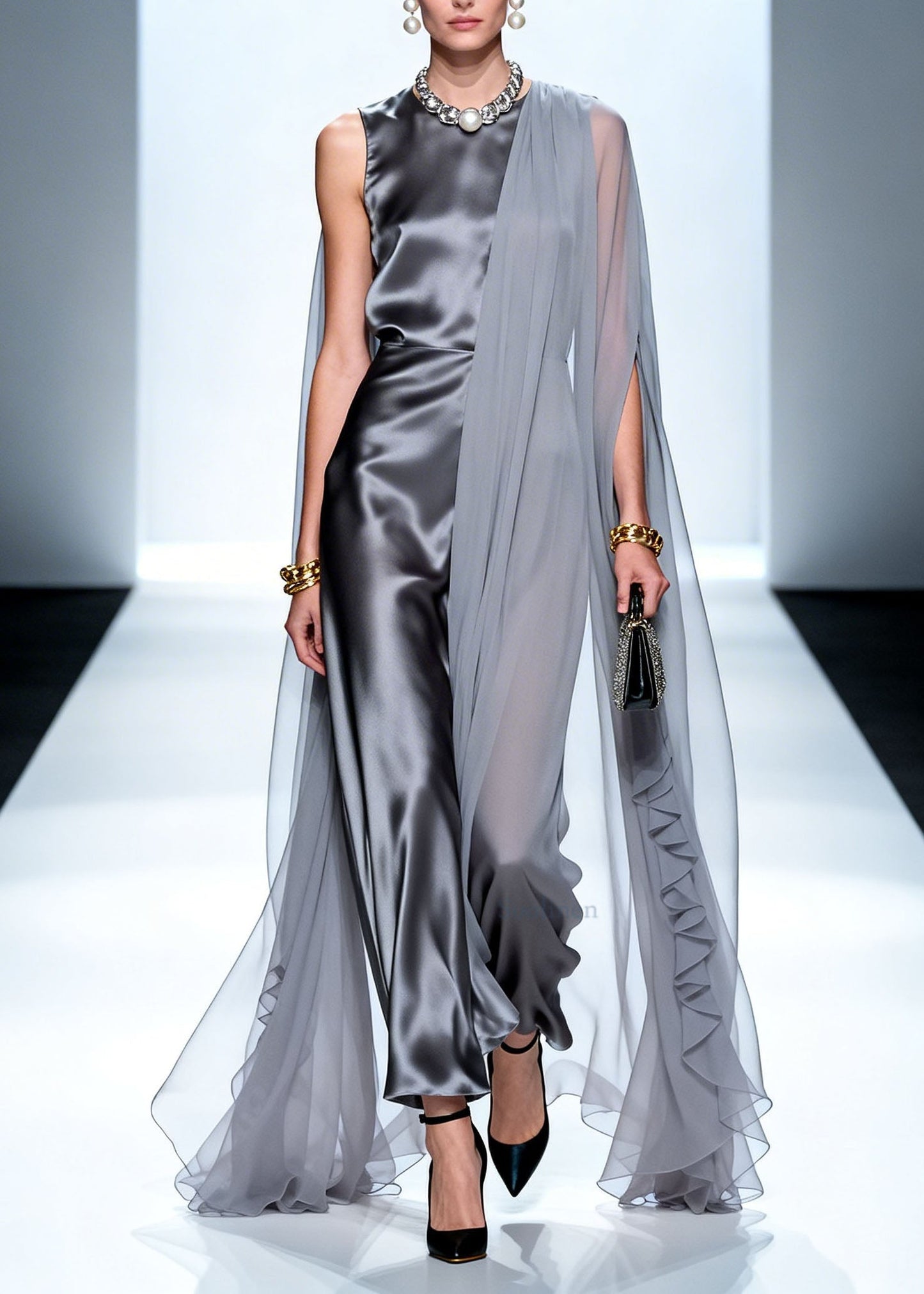 Boutique Grey Asymmetrical Design Patchwork Chiffon Dresses Summer