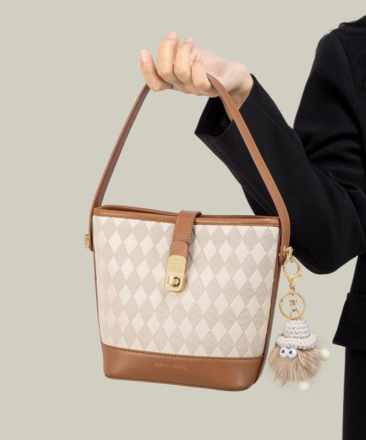 Boutique Khaki Calf Leather Large Capacity Bucket Bag