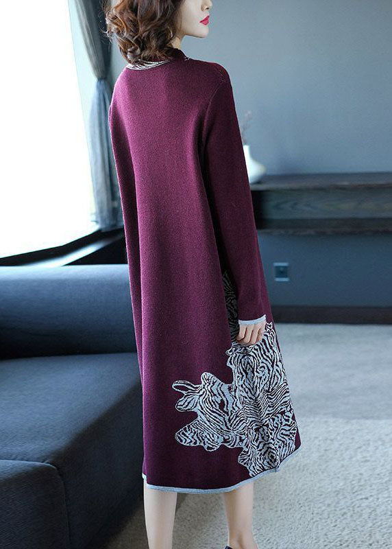 Boutique Mulberry O-Ausschnitt Jacquard Strickpullover Kleid Winter