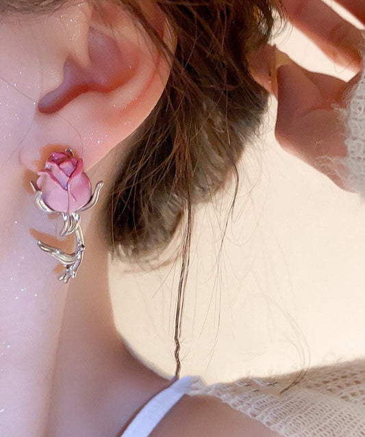 Pendientes colgantes florales dorados de color rosa boutique