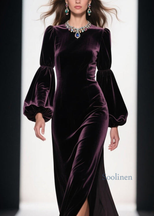 Vestido de terciopelo con parches y abertura lateral morado de Boutique para primavera