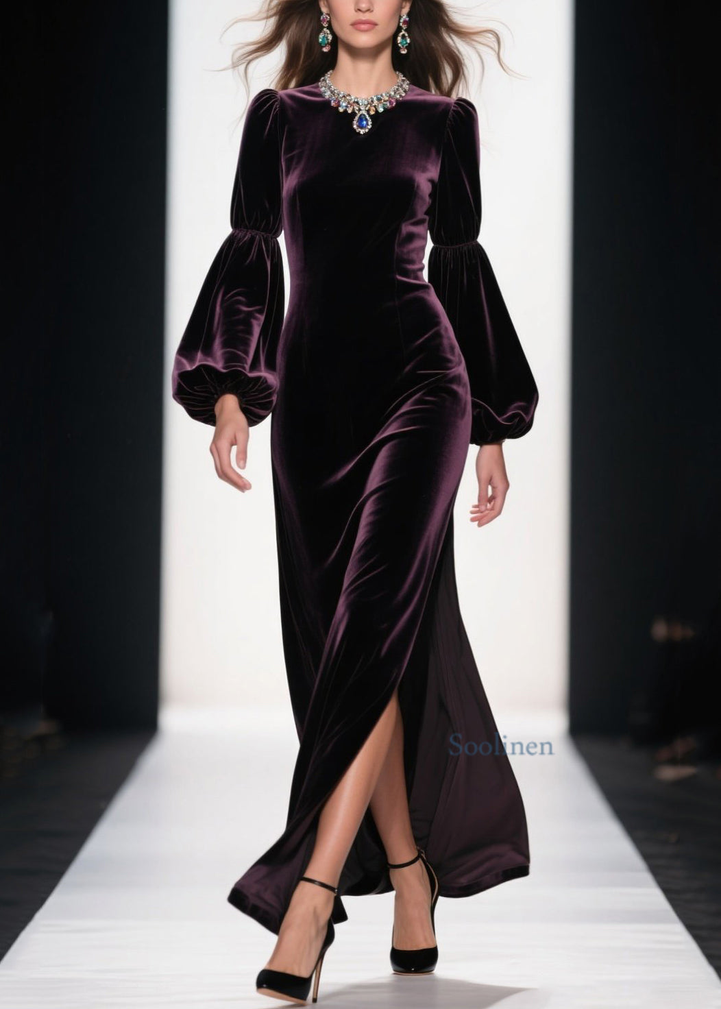 Vestido de terciopelo con parches y abertura lateral morado de Boutique para primavera