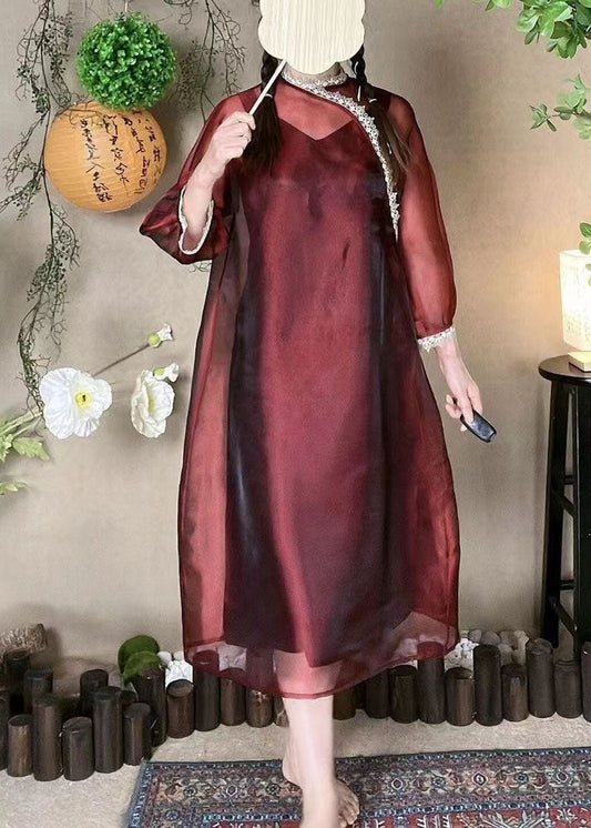 Boutique Rote Spitze Patchwork Organza Kleider Sommer