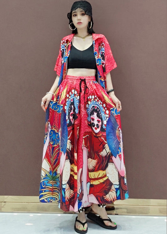 Boutique Rot Peter Pan Kragen Print Zweiteiliges Set Kurzarm