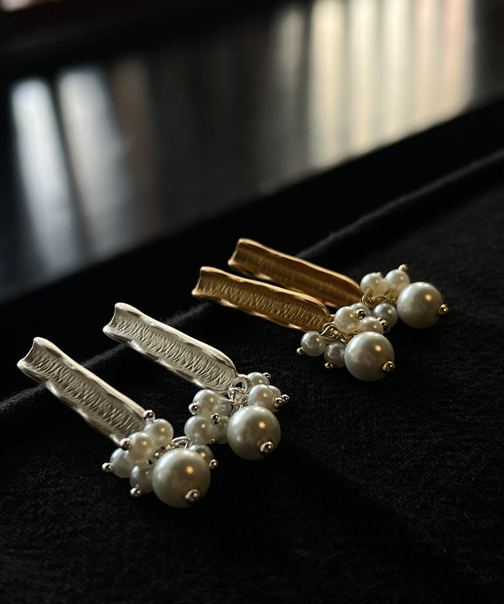 Boutique Silk Metal Pearl Tassel Stud Earrings