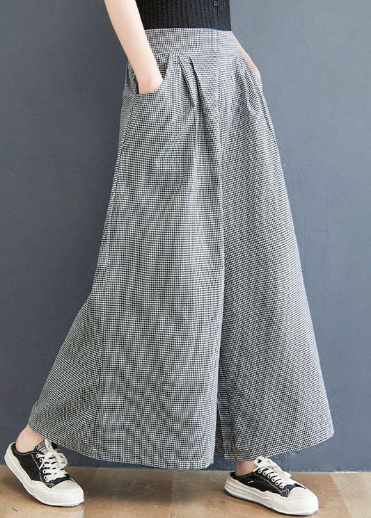 Boutique Small grid pockets Wide Leg Summer Cotton Linen Pants - SooLinen