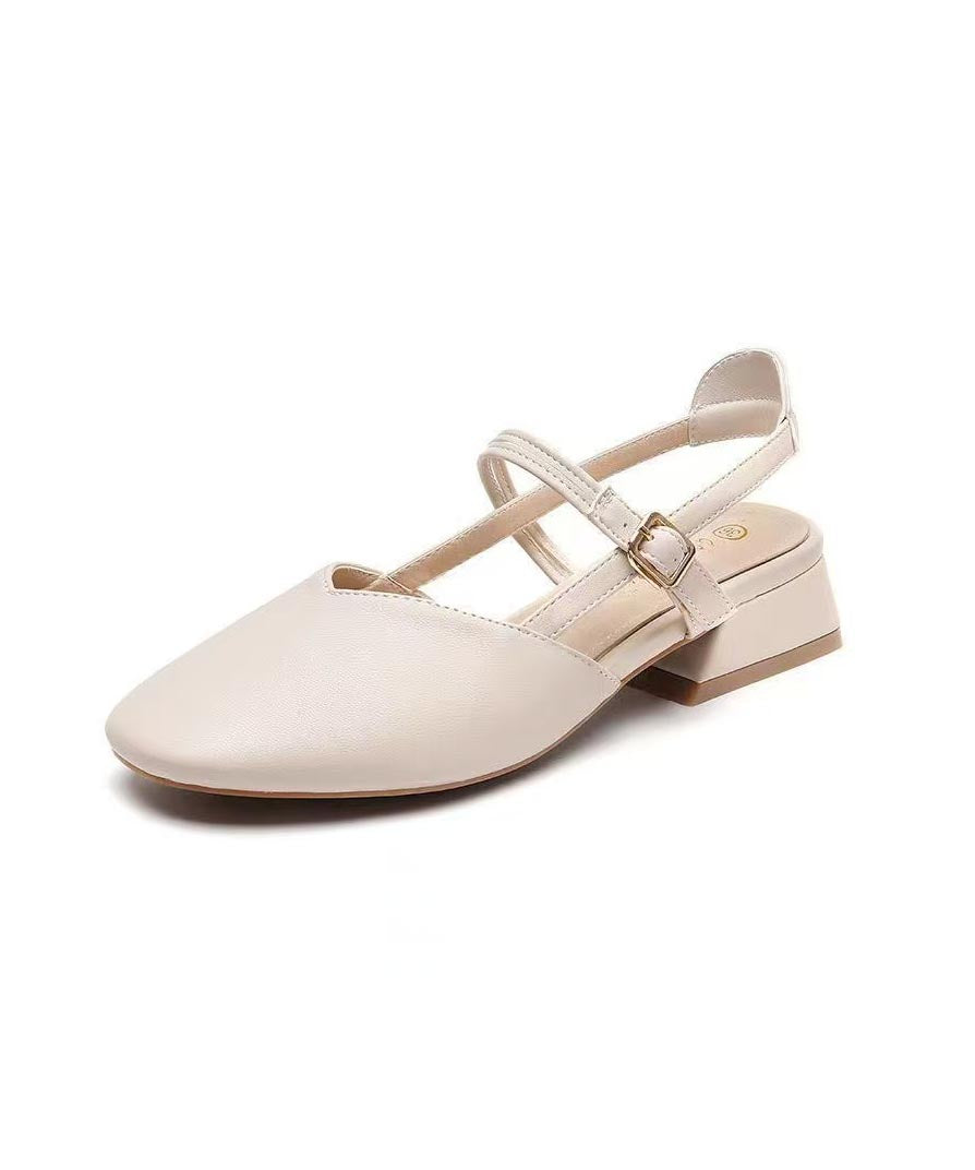 Boutique Splicing Chunky Sandals Beige Faux Leather