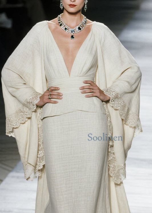 Boutique V Neck Lace Patchwork Cotton Two Piece Set Spring