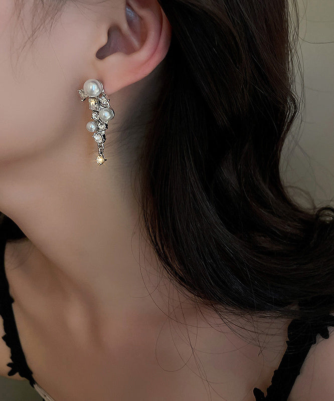 Boutique White Alloy Zircon Pearl Drop Earrings