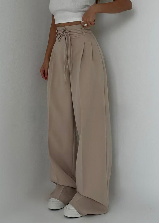 Boutique White High Waist Draping Spandex Straight Pants Summer