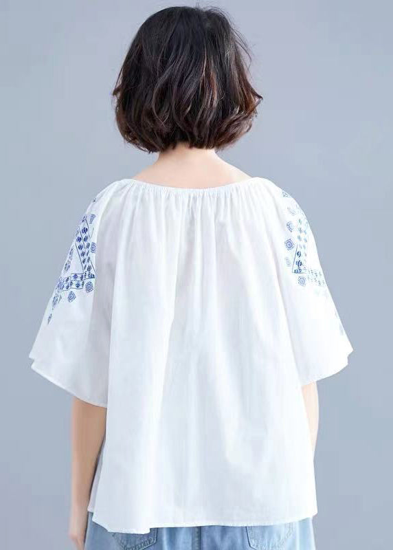 Boutique Weiß O-Ausschnitt Bindegürtel Print Tops Kurzarm