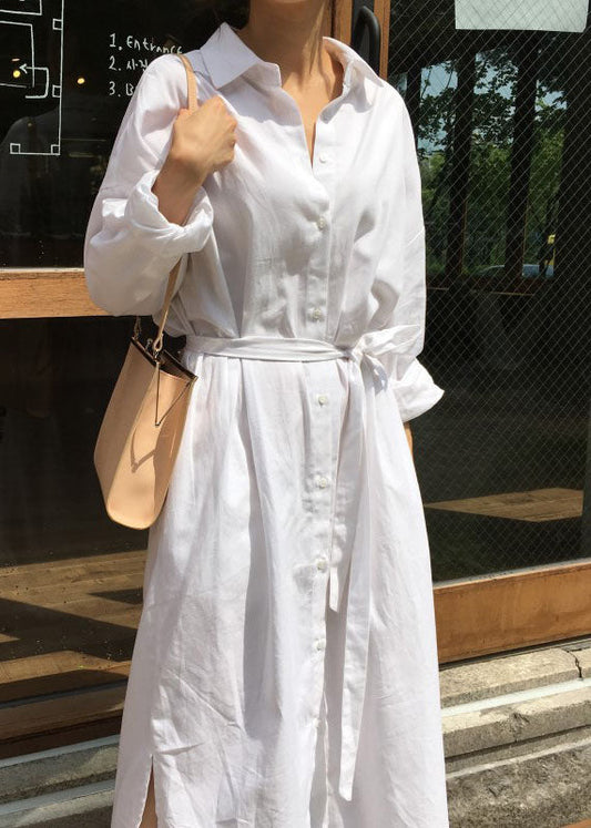 Boutique Weiß Peter Pan Kragen Krawatte Taille Baumwolle Knöchel Kleid Frühling