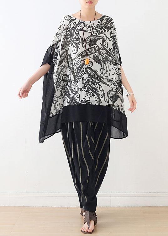 Boutique White Print Batwing Sleeve Chiffon Summer Shirt Tops - SooLinen