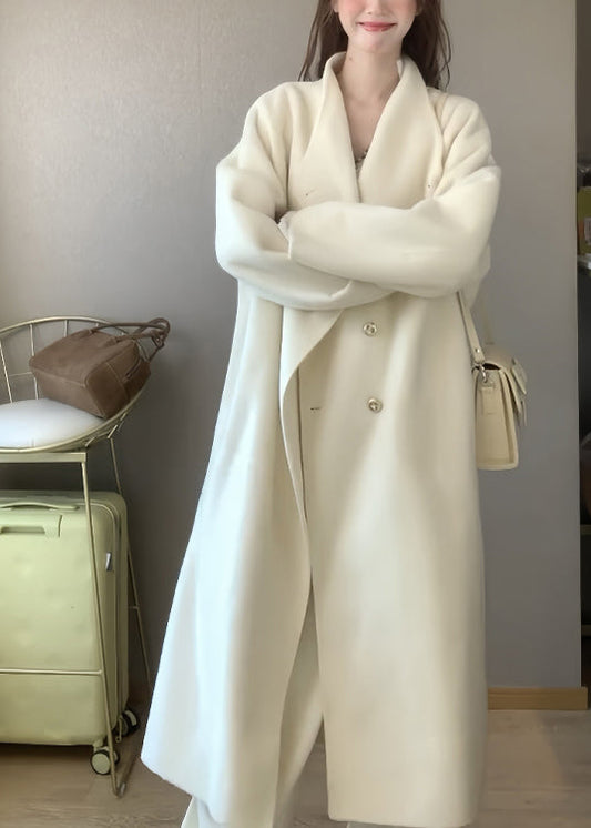 Boutique Weißer Stehkragen Doppelreiher Wollmantel Winter