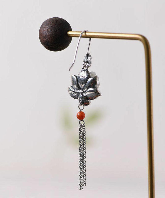 Boutique Ohrringe mit Lotusmotiv, Sterlingsilber, eingelegt mit Achat und Cloisonné