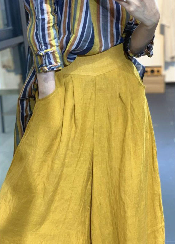 Boutique Gelb Taschen zerknittert Baumwolle Hosen Frühling
