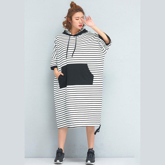 Marke Übergroße Damenbekleidung Lose Lässige Baumwolle Gestreiftes Kleid