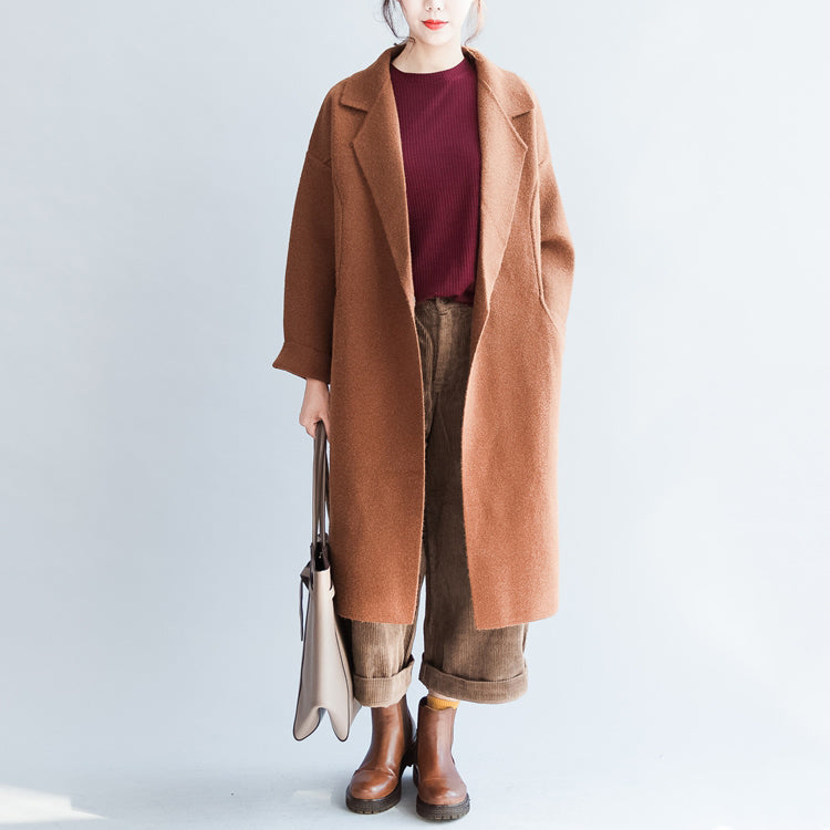 Ziegelrote lange Wollmäntel übergroße Winter-Cardigans