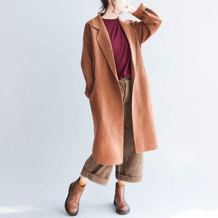 Ziegelrote lange Wollmäntel übergroße Winter-Cardigans