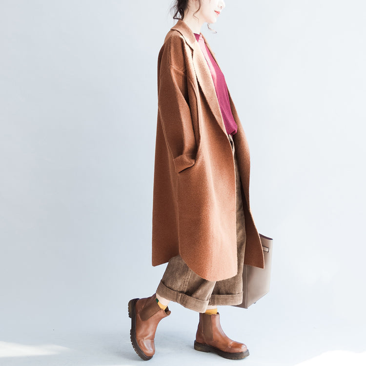 Ziegelrote lange Wollmäntel übergroße Winter-Cardigans