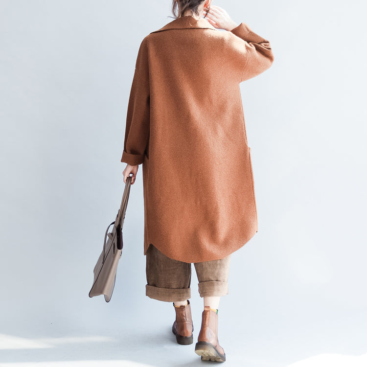 Ziegelrote lange Wollmäntel übergroße Winter-Cardigans
