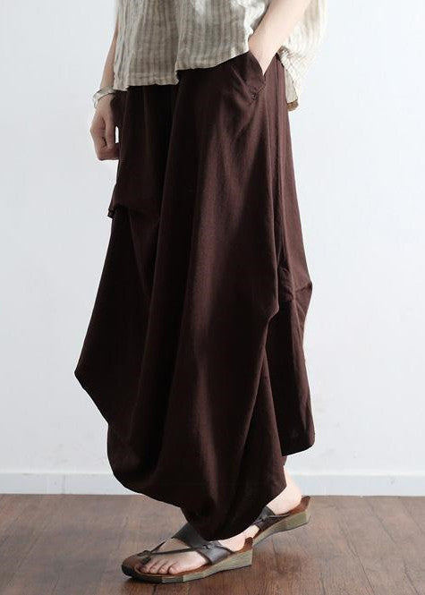 Ziegelrote übergroße Leinenröcke, asymmetrisches Design, elastische Taille, langer Rock