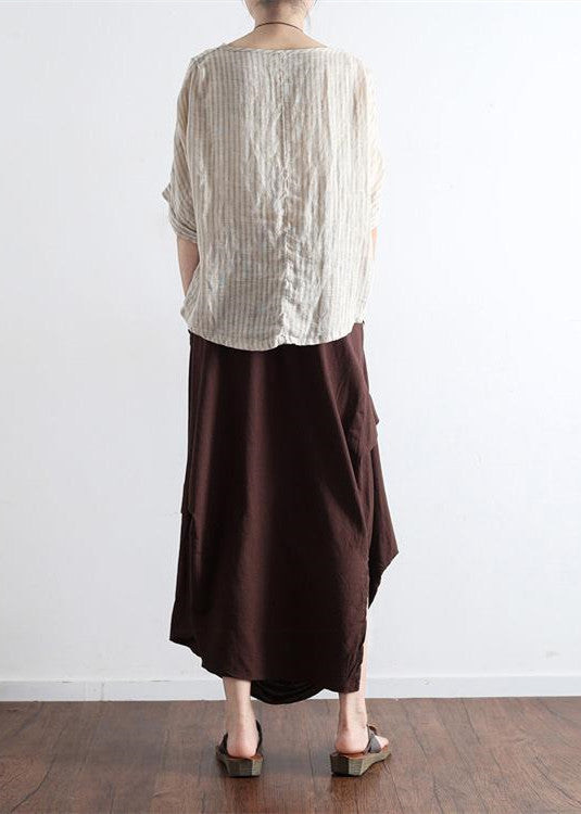 Ziegelrote übergroße Leinenröcke, asymmetrisches Design, elastische Taille, langer Rock