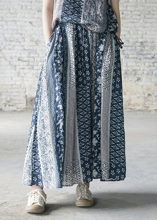 Kurze Colorblock elastische Taille Tasche Druck Leinen Röcke Frühling