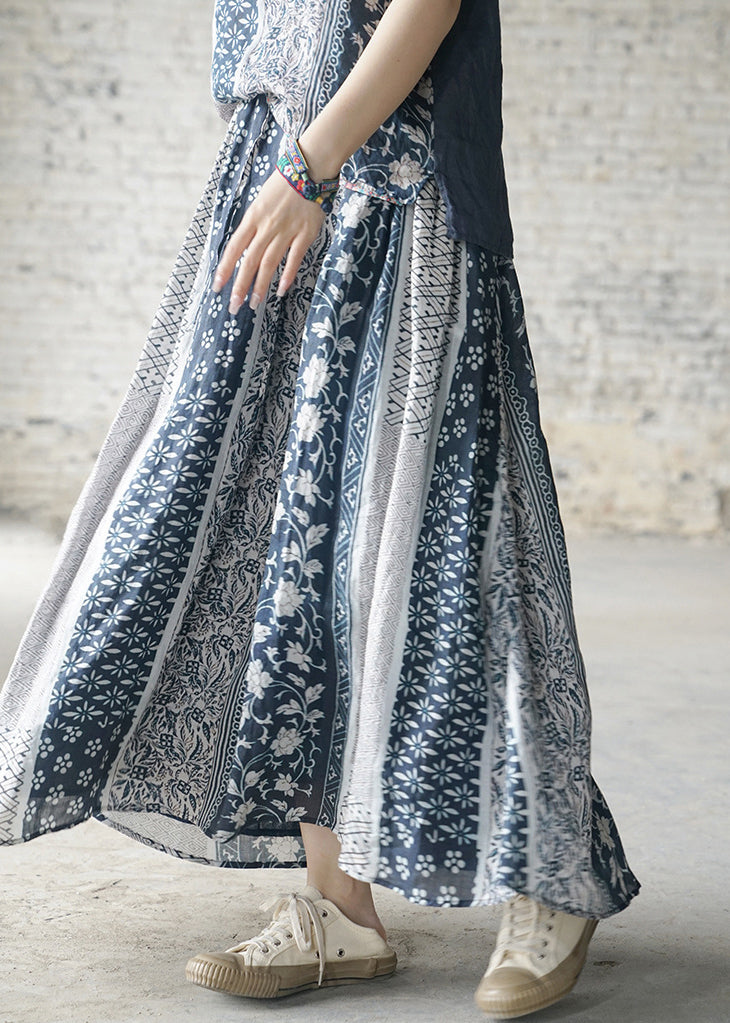 Kurze Colorblock elastische Taille Tasche Druck Leinen Röcke Frühling