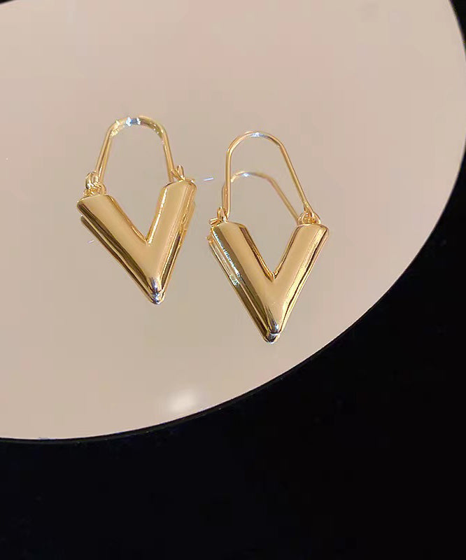 Brief Gold Metal Alloy V-Shaped Hoop Earrings