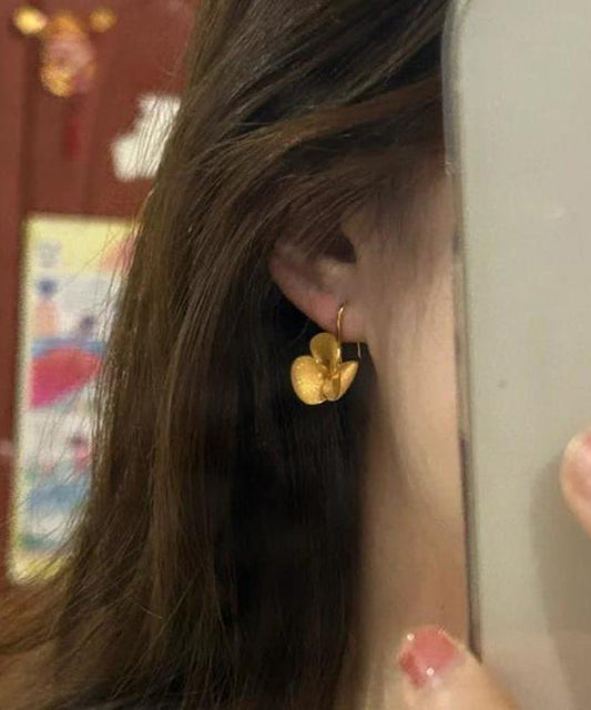 Brief Gold Sterling Silver Overgild Floral Stud Earrings