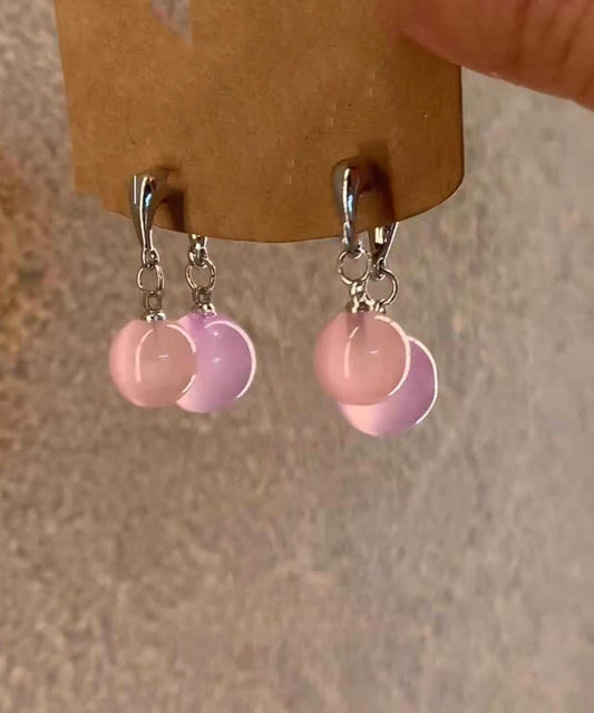 Brief Pink Copper Alloy Resin Hoop Earrings