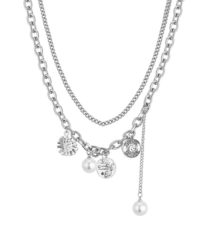 Collar de lazo con cara sonriente y perlas de aleación de seda