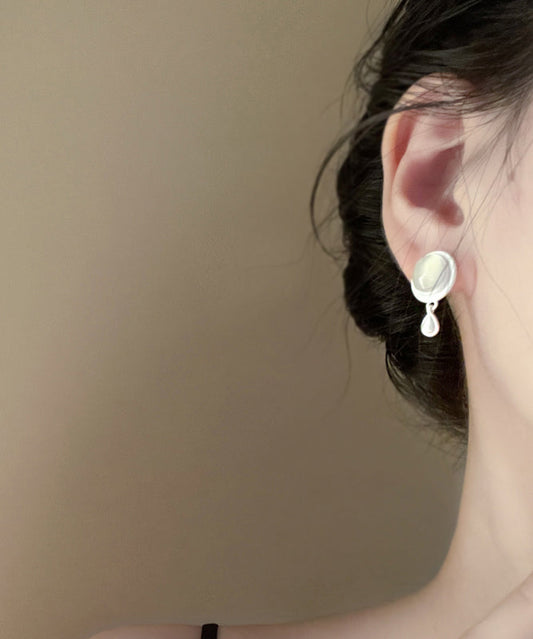 Brief White Metal Water Drop Tassel Drop Earrings