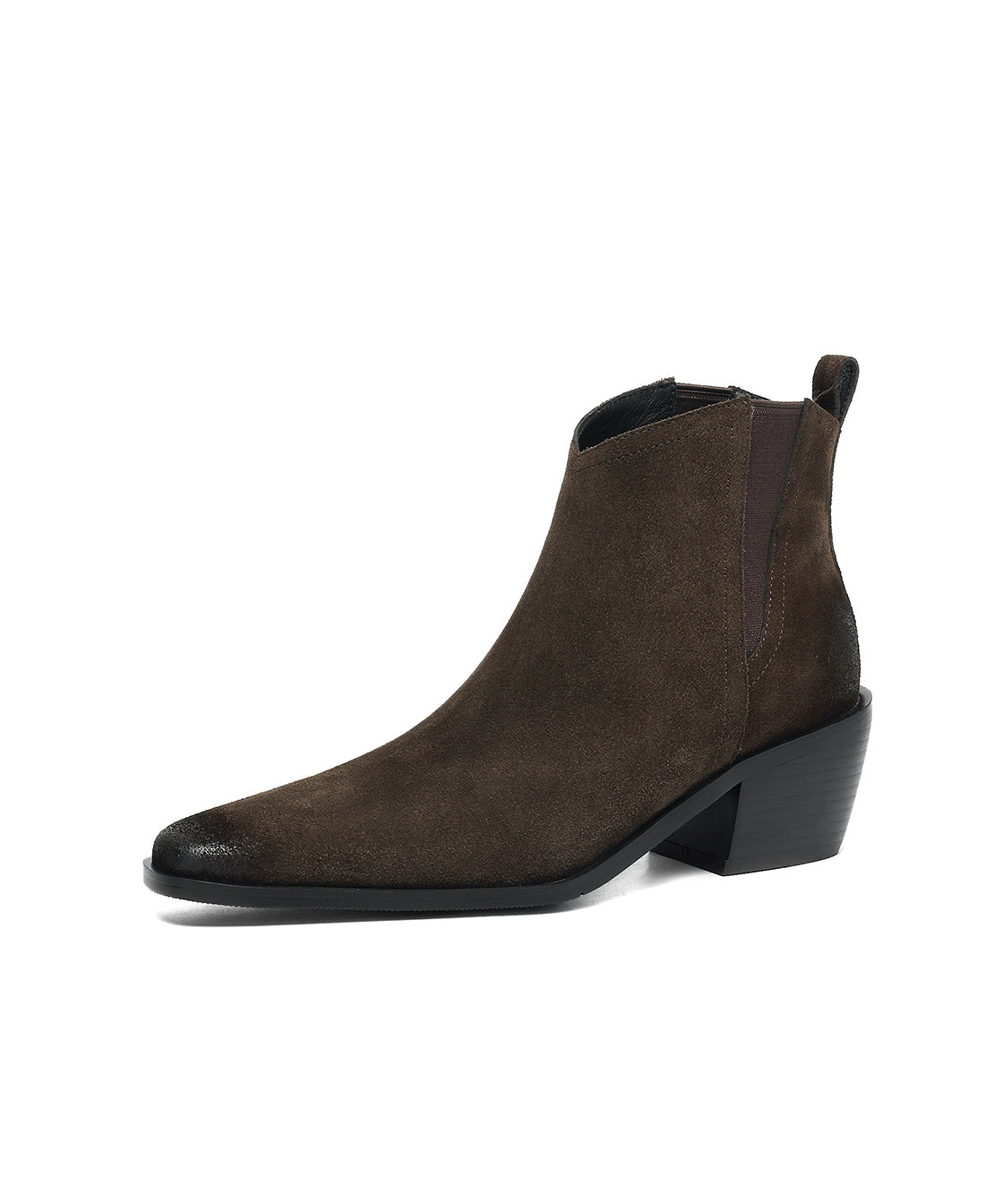 Braune, klobige Wildleder-Ankle-Boots mit elegantem Ziereinsatz