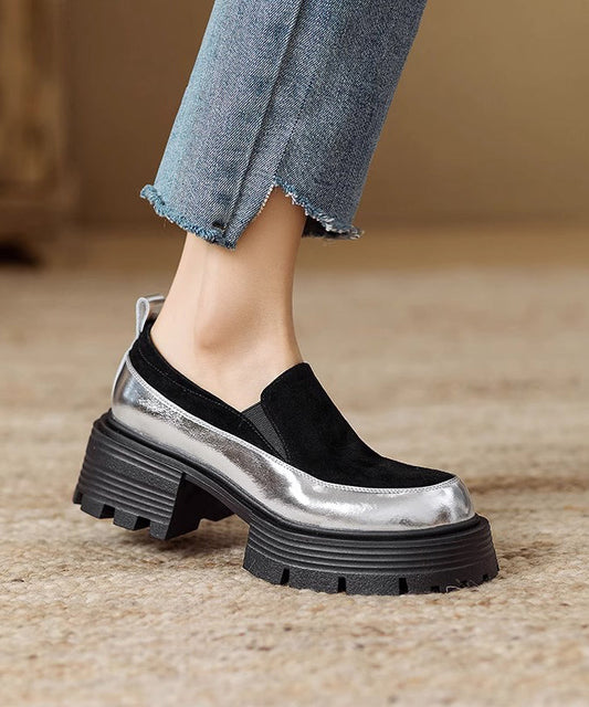 Braune Loafer-Schuhe aus Rindsleder mit Plateauabsatz