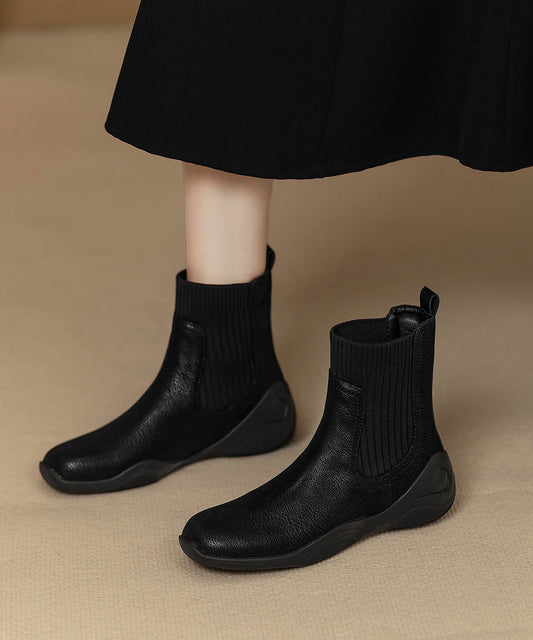 Botas cómodas con empalme de piel de vaca marrón