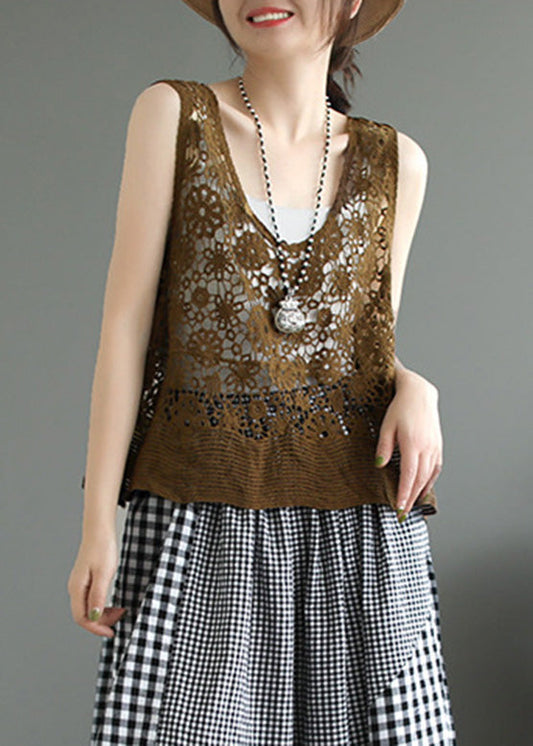 Braune Hollow Out Baumwolle Strandweste Sommer