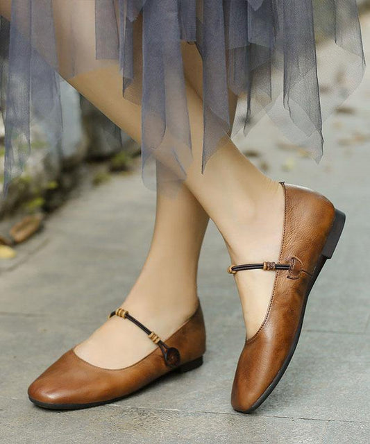 Brown Loafers For Women Genuine Leather Chic Lace Up Loafers - SooLinen