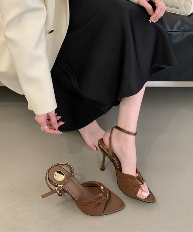 Brown Sandals Stiletto Satin Chic Splicing Peep Toe