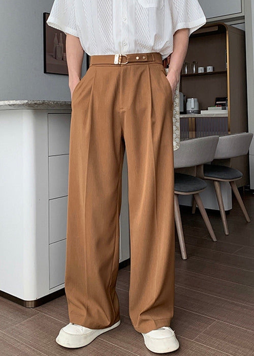 Brown Solid Spandex Fall Pants Men High Waist