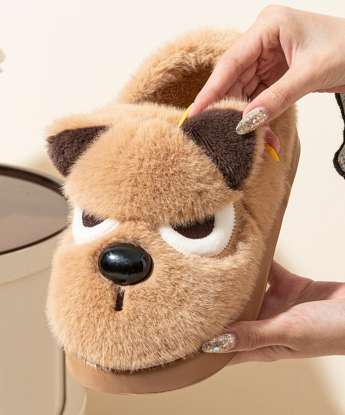 Brown Women Splicing Cartoon Fuzzy Fur Flat Feet Shoes