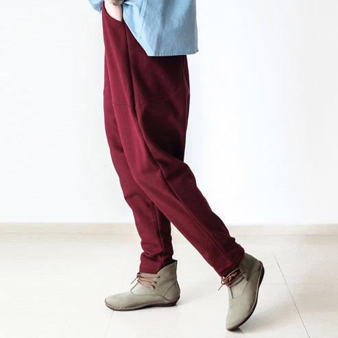 Burgund warme Winterhose dicke Baumwollhose Casual Style Knöpfe bis