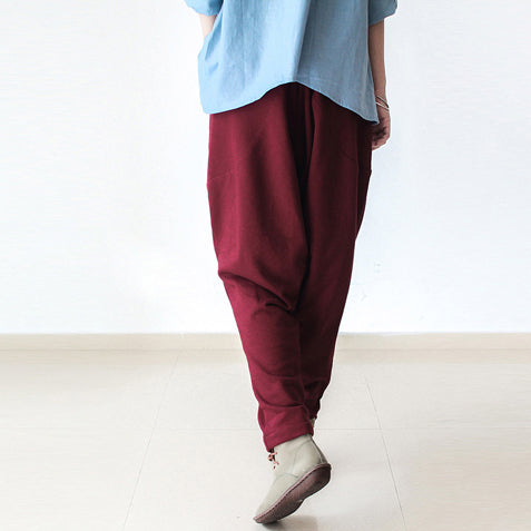 Burgund warme Winterhose dicke Baumwollhose Casual Style Knöpfe bis