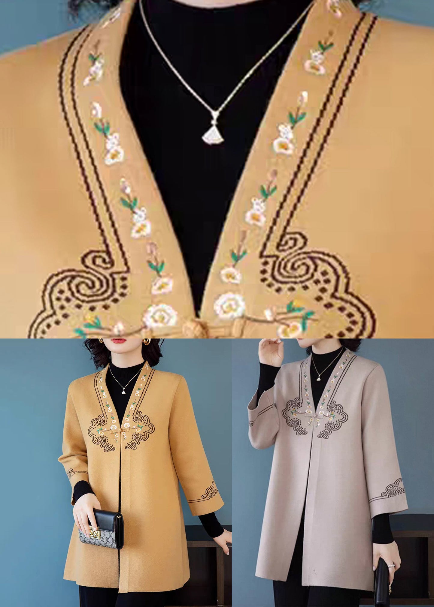 Camel Print Button Woolen Cardigans Spring