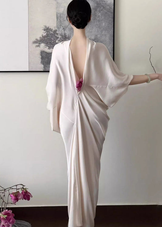 Casual Apricot Backless Ice Silk Wraped Dress Summer