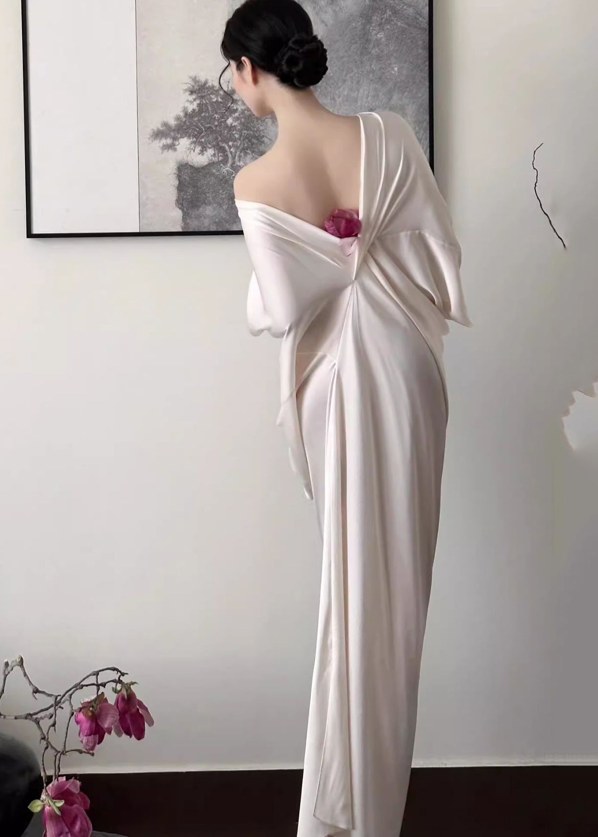 Casual Apricot Backless Ice Silk Wraped Dress Summer